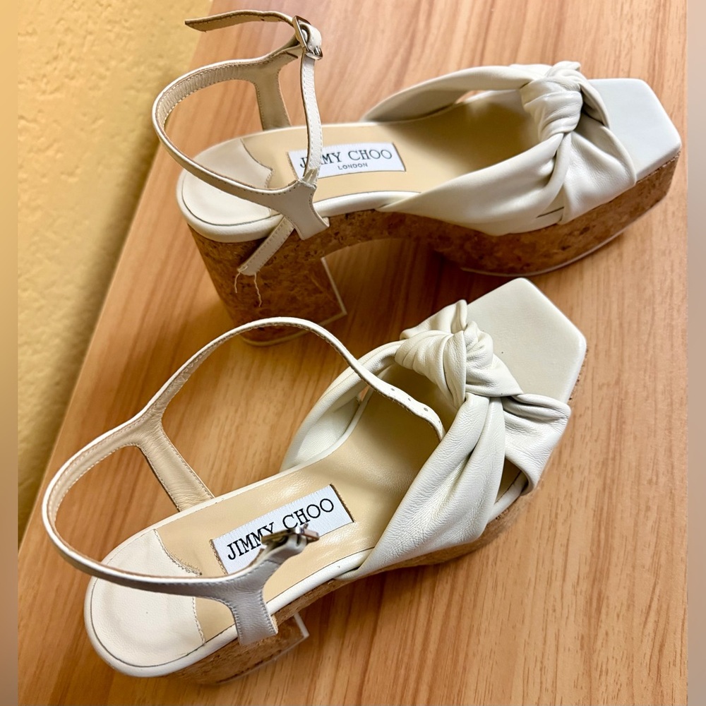 Jimmy Choo Cream Cork Platform Heels - Picture 8 of 12